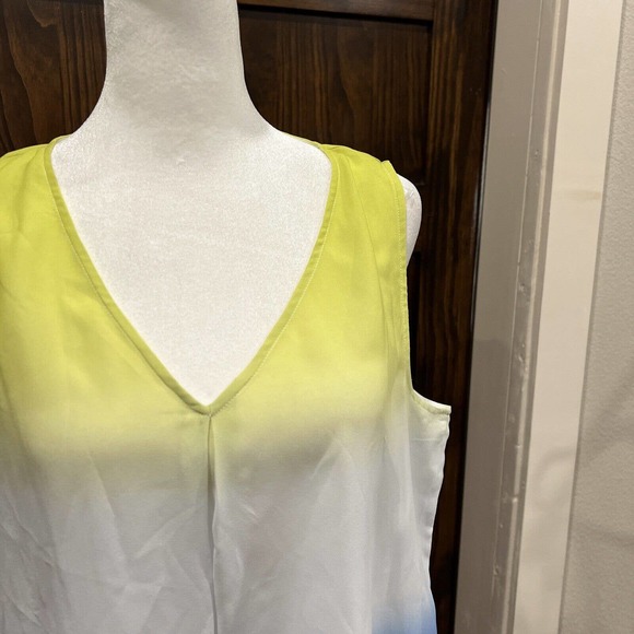 Liz Claiborne Shirt Women Small Lime Green Blue Colorblock V Neck Sheer Camisole - Picture 3 of 16